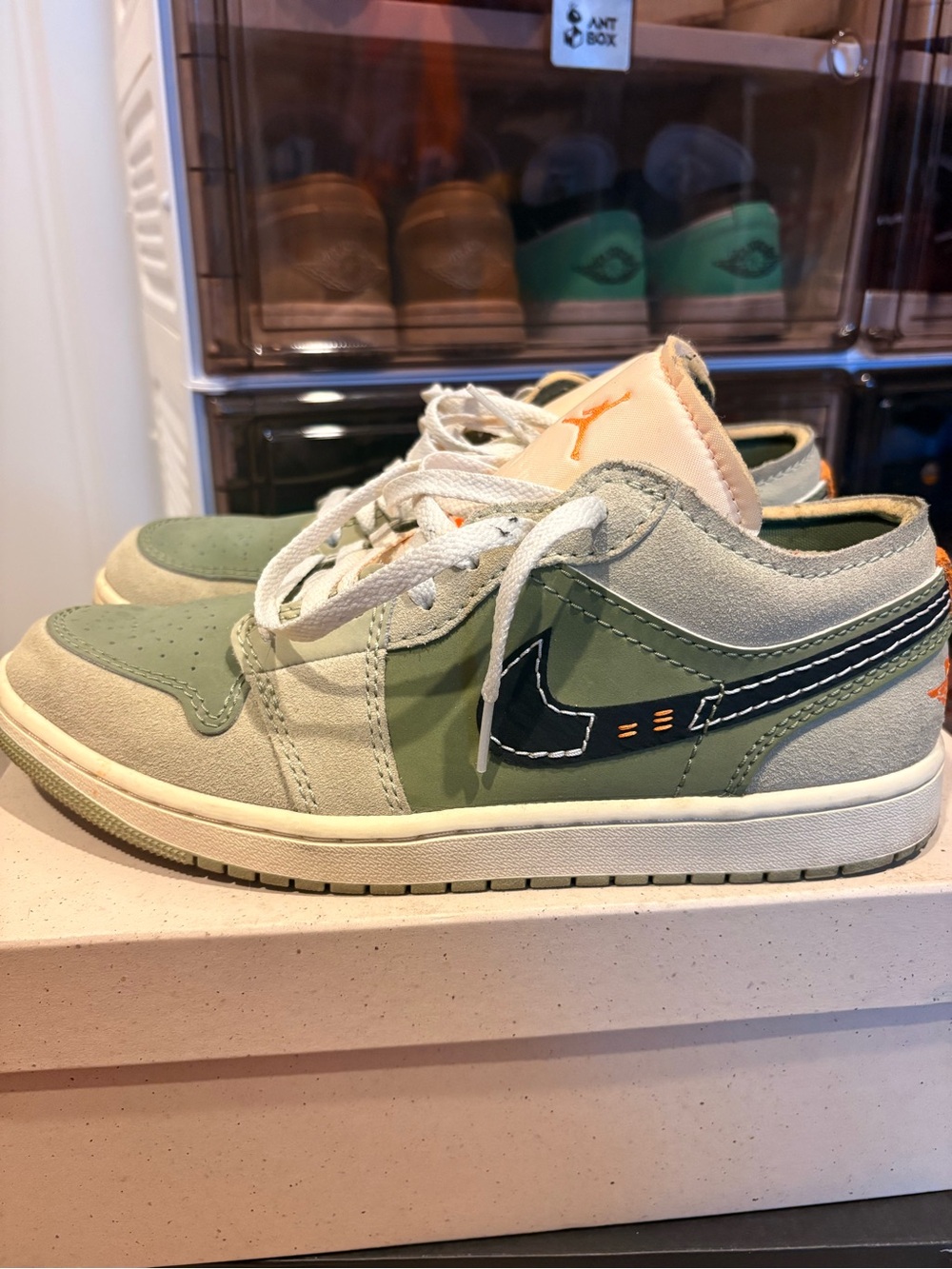 Men’s Jordan 1s Low Sage Green, Orange, Black - Picture 2 of 8